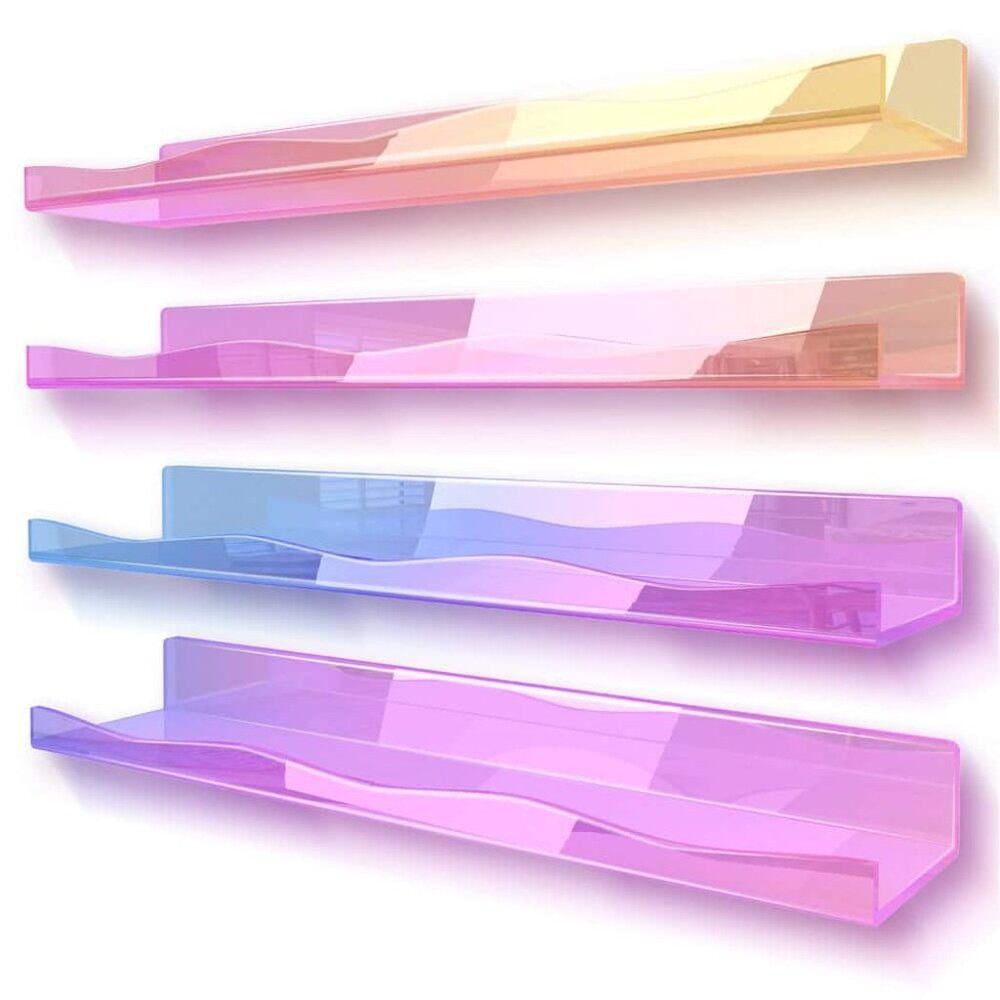SET OF 4 IRIDESCENT RAINBOW WAVE ACRYLIC DISPLAY WALL SHELVES -- NEW $155 MSRP